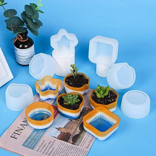 Plant Flower Pot Epoxy Resin Mold Dish Plate Succulent Flowerpot Silicone Mould DIY Crafts Home Decorations Casting Tool