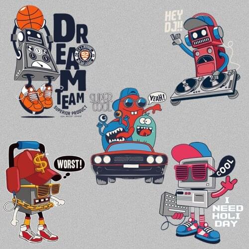 Hip hop fashionSports DJing robot Iron-on transfers for clothing Diy T-shirt Heat transfer sticker Stripe for jacket