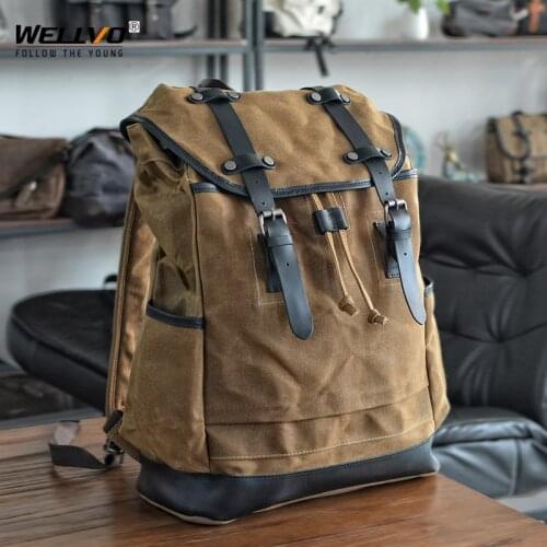 Oil Wax Canvas Backpacks Unisex Waterproof Mountaineering Rucksacks 15" Laptop Daypacks Large Capacity Vintage Mochilas X174C