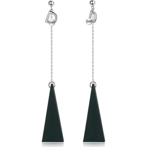 SILVERHOO 925 Sterling Silver Classic Drop Earrings For Women Imitation Pearls Temperament Triangle Earring Party Fine Jewelry