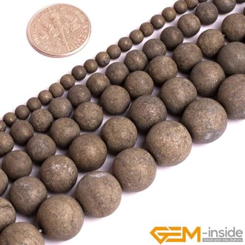 Round Matte Frost Pyrite Stone Beads Natural Stone Beads DIY Loose Bead For Jewelry Making Strand 15 Inches 6mm 8mm 10mm 12mm
