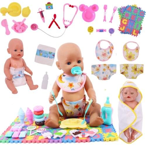 Doll Toy Set = Saliva Towel Set+Letter Pad+Bottle Set + Food Toy For 18 Inch American&43Cm Baby New Born Doll Our Generation