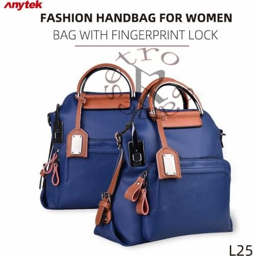 Fashion handbag for women Anytek L25 Fingerprint Bag Lock Travel Hiking Anti-Theft Cellhone Charging Port 40 Fingerprints