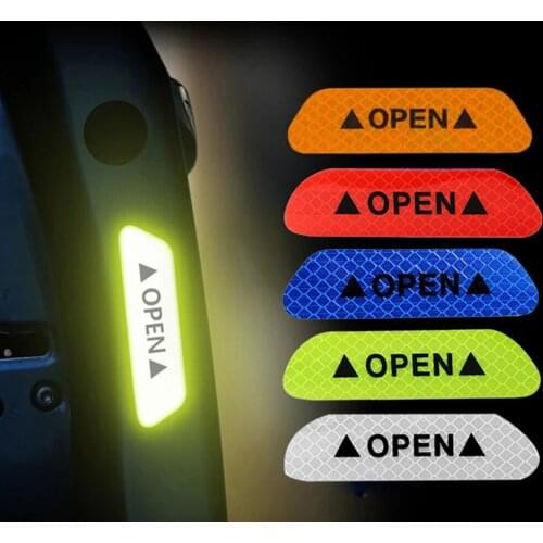 YSY Car Door Stickers Universal Safety Warning Mark OPEN High Reflective Tape Motorcycle Bike Helmet Sticker 4Pcs