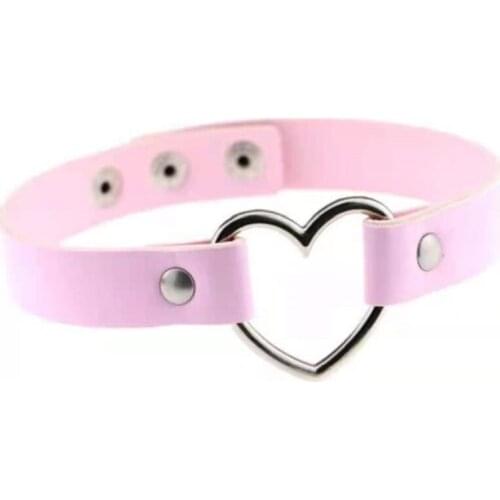 New Harajuku Soft Girl PU Leather Metal Peach Heart Love Heart-Shaped Collar Female Neckband Punk Style Clavicle Necklaces Short