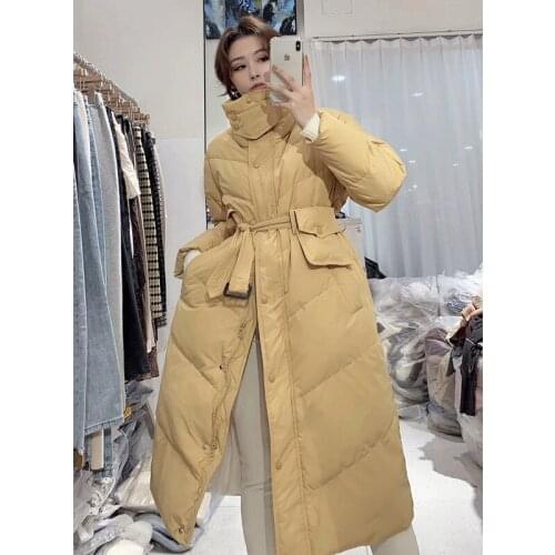 New Winter Down Jacket Parka Women Long Slim Down Parka Female Stand-up Collar Overcoat Woman 90% White Duck Down Coat With Belt