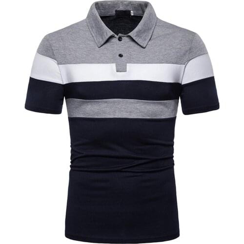 Mens Contrast Color Stitching Polo Shirt Summer Short Sleeve Buttons Classic Top Male Comfortable Business Casual T-shirts