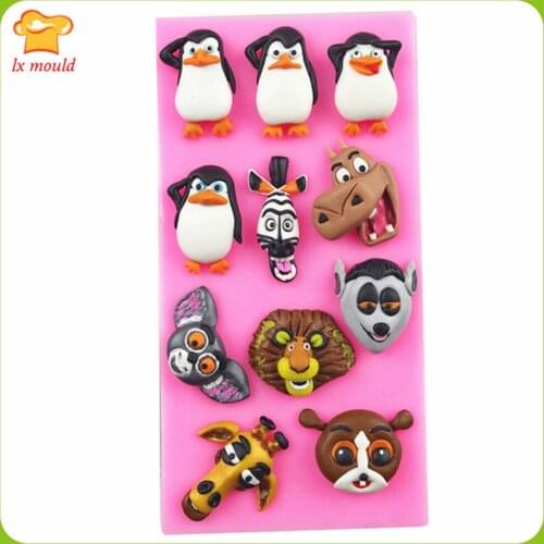 New Cute Cartoon Series Penguin Zebra Lion Handmade Chocolate Silicone Mold Tool Dry Pisces Fondant Epoxy Mould