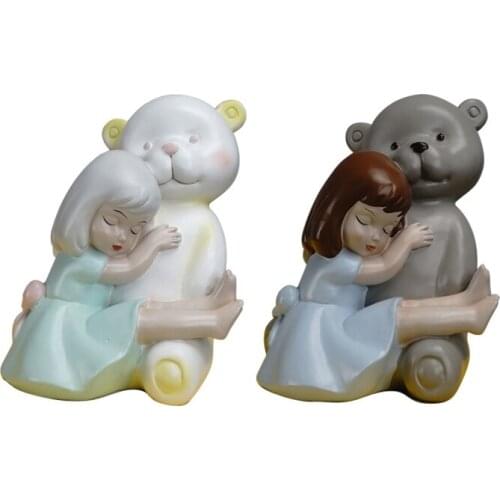 Nordic Resin Sculpture Crafts Little Girl Holding a Bear Statue Home Decor Living Room Decoration Figurines for Interior 2021