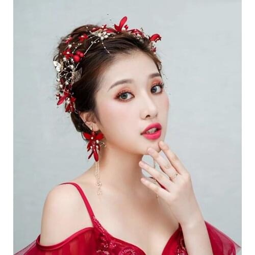 Bride Tiara 2021 New Wedding Wedding Dress Hair Ornament Chinese Xiu Wo Toast Earring Red Hair Band Set