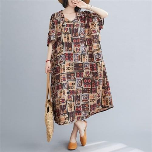 Batwing Sleeve Short Sleeve Loose Summer Dress Satin Linen Print Floral Holiday Beach Casual Dress Plus Size Women Long Dress