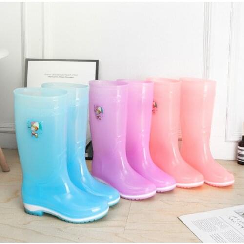 Working Rain Boots Womens High Tube Transparent Waterproof Shoes Womens Lovely Rain Shoes Anti Slip Bucket Shoes Rubber Shoes