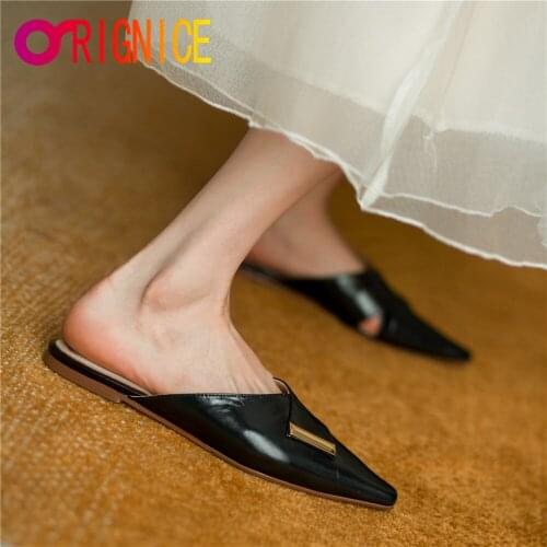 Orignice Luxury Brand Women Slippers Sexy Pointed Toe Female Slip On Comfortable Flats Mules Fashion Designer Daily Life Shoes