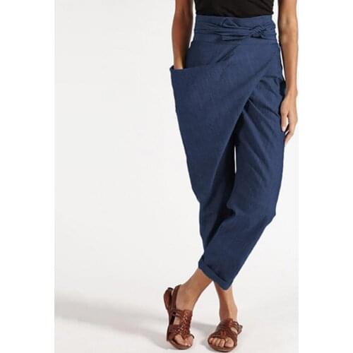 2021 New Autumn Women Cropped Pants Irregular Pockets Streetwear Solid Color High Waist Cropped Pants штаны