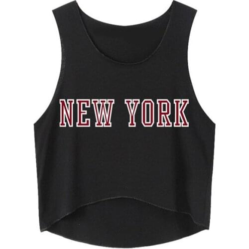 NEW YORK Letter Print Women Crop Top Summer Cotton Sexy Slim Hipster For Girl Funny Top Tee Short Vest Whtie Black
