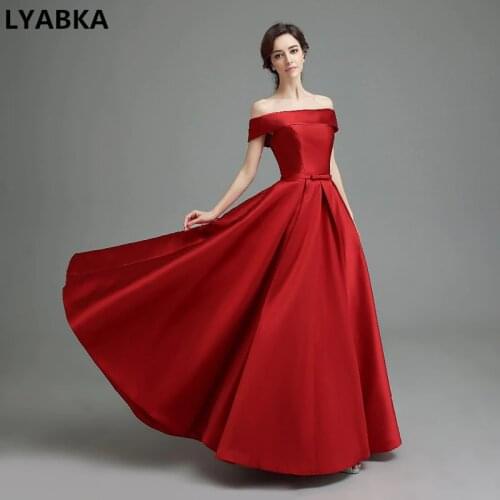 Burgundy Prom Dresses Sexy Boat Neck Bow Long Fromal Dress A-Line Prom Dress Robe De Soiree Off The Shoulder Prom Dresses 2019