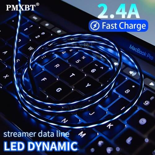 1M/2M Glowing Cable Mobile Phone Charging LED light Cable Micro USB Type C Charger Cord For Samsung S10 Xiaomi Mi9 Luminous Wire