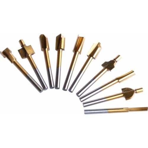 10Pcs Titanium Mini Hss Router Bits Trimmer Shank 1/8" 3mm Fr Rotary Tool