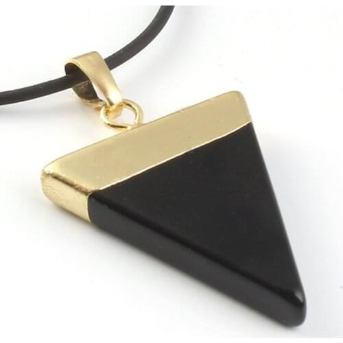 100-Unique 1 Pcs Charm Light Yellow Gold Color Black Onyx Geometric Shape Healing Pendant Simple Jewelry