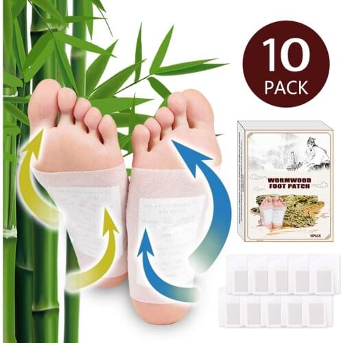 10x Natural Foot Pads Feet Patch Adhesive Sheet w/ Bamboo Charcoal Mugwort, Sleep Aid
