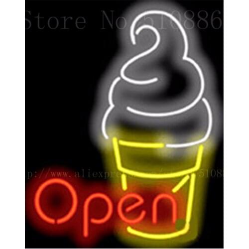 17*14" Ice Cream OPEN NEON SIGN REAL GLASS BEER BAR PUB LIGHT SIGNS store display Restaurant Shop occasional Advertising Lights