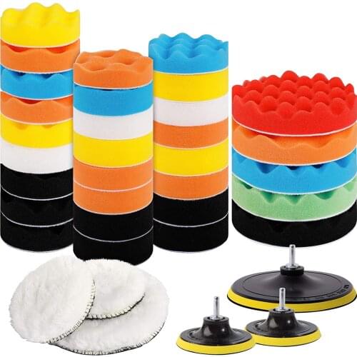39pcs Polishing Pad Kit, 2 in 1 Car Foam Drill, 7pcs 5" & 31pcs 3" Buffing Pads car Care Polisher Waxing Polishing Compound