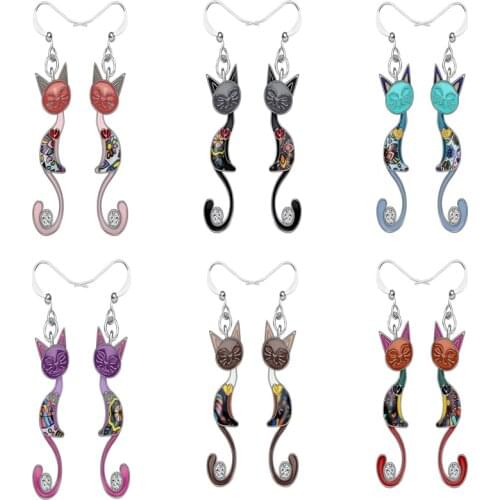 6 Colors Milangirl Colorful Small Cat Ear Stud Earrings for Women Alloy Dangle Earring Hoop Wedding Party Jewelry