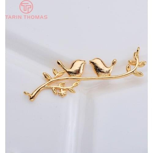 6PCS 14.5x45MM 24K Gold Color Plated Bird with Tree Connector Charms High Quality DIY Jewelry Making Findings