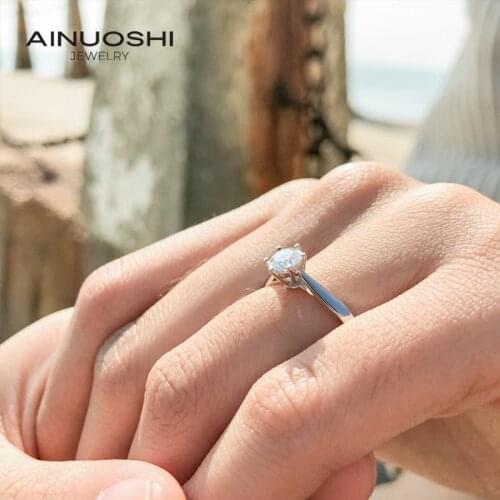 AINUOSHI Real 0.5 Carat Moissanite Diamond Rings 100% 925 Sterling Silver Engagement Wedding Rings for Women Jewelry anillo Gift