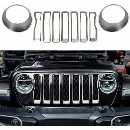 Car Headlight&Front Grille Inserts Trim Cover for Jeep Wrangler JL Sport 2018 2019