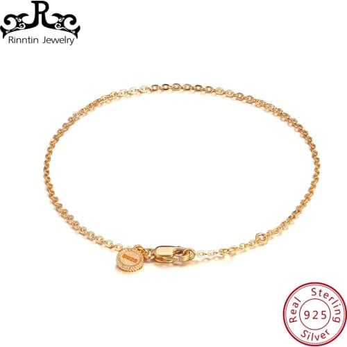 Rinntin 925 Sterling Silver Bracelet and Bangle Women Gold-color Luxury Elegant Chain & Link Bracelets Girls Jewelry TSB28