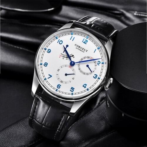 CORGEUT Brand New Arrival 42mm Power Reserve Date Indicator Men Wristwatch ST 1780 Movement
