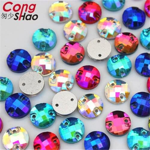 Cong Shao 100pcs 8mm Round Glass Crystal Stones Rhinestones trim flatback sewing 2 Hole wedding costume Button DIY CS156