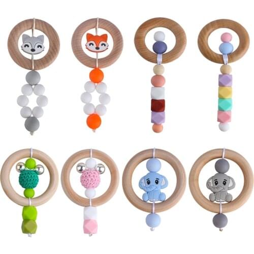 Baby Silicone Teether BPA Free Chews Nurse Wooden Toys Pacifier Clip For Newborn Teething Soother Chew Chains Baby Molar Toys