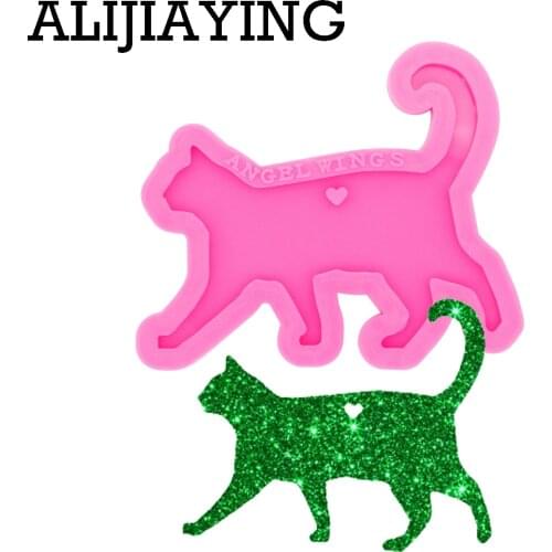 DY0399 Glossy Cat Keychain Mould Silicone Resin Pendant Mold for Epoxy Jewelry Making DIY Crafts Necklace