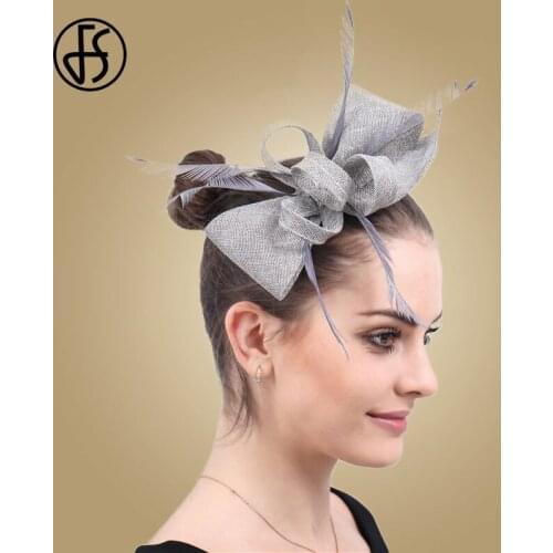 FS Vintage White Wedding Fascinator Hat Women Elegant Ladies Church Headwear Party Tea Hair Accessories Formal Dress Headdress