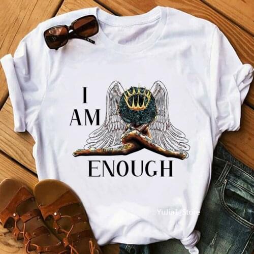 I Am Enough BLACK ANGEL Teal Graphic Print Tshirt Women Crown Black Girl Magic T Shirt Femme 90s 00s Aesthetic Clothes T-Shirt