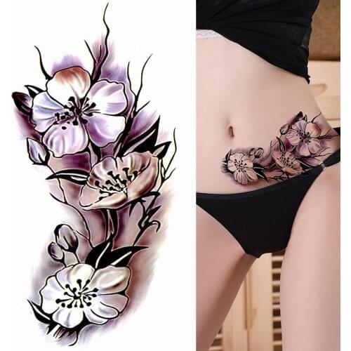 Purple Flower Fake Tattoo Stickers For Men Women Arm Waist Body Art Waterproof Flash Decals Temporary Tattos Waterproof Tatoos