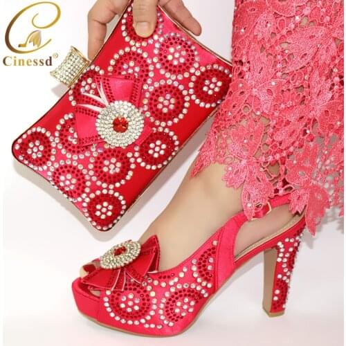 Italian Shoes with Matching Bags High Quality African Pointed Toe Shoe Decorated with Rhinestone Shoes and Bag Set for Party
