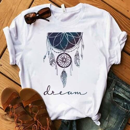 Summer Womens T-shirt Flower Dreamcatcher T-shirt Harajuku O-neck Top Women Blouse Kawaii Street Casual Clothing Short Sleeves