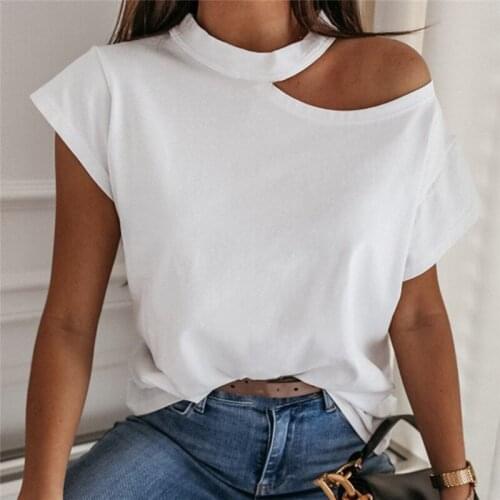 New Halter Women Tshirt Off Shoulder Short Sleeve Tshirts Summer Fashion Ladies Casual Solid Color T Shirts Tops Patchwork