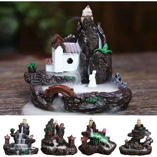 Backflow Incense Burner Backflow Incense Holder Smoke Waterfall Reflux Resin Incense Burner For Yoga With 60pcs Incense Cones