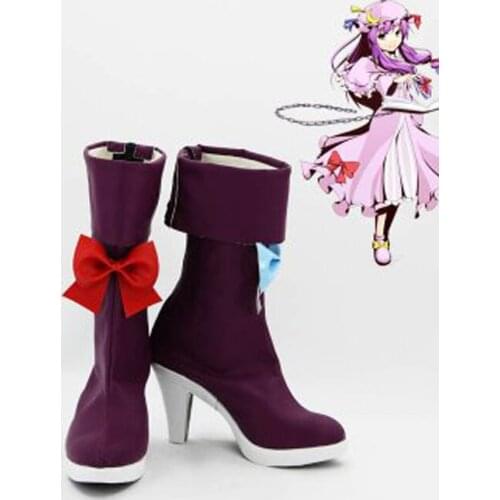 Touhou Project Patchouli Knowledge Cosplay Boots Shoes Anime Party Cosplay Boots Custom Made for Adult Women Shoes