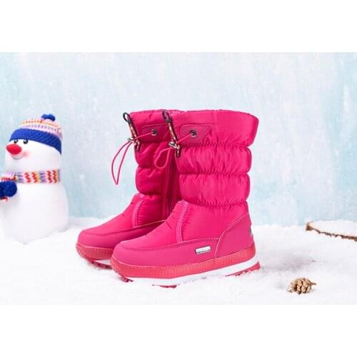 Super thick childrens snow shoes winter girls waterproof non-slip warm cotton boots flat bottom boys snow boots