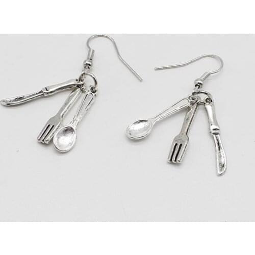 Personality Rare Earrings Fork Spoon School Dinner Cafe Restaurant Work Charm Jewelry Earrings