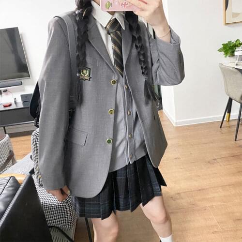 Autumn New JK Uniform Blazer Japanese School College Style Long Sleeve Gray Suit Jacket Female