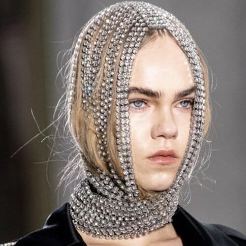 Exaggerated Rhinestone Long Tassel Hair Scarf Headband Cover Head Chains Headpiece for Women Crystal Bib Hairpiece Hair Jewelry