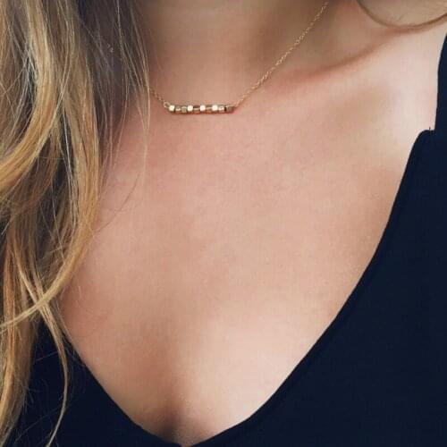 Simple Square Geometric Bead Pendant Necklace Charming Gold Silver Color Clavicle Chain Choker Fashion Womens Party Jewelry