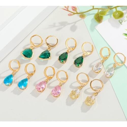 Dayoff Rhinestone Water Drop Hoop Earrings For Womens Jewelry Crystal Geometric Gold Color Small Hoops Earrings E699