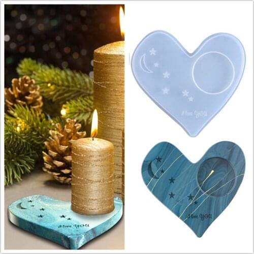 Diy Heart Shaped Star Candle Holder Silicone Mold Crystal Epoxy Mold Tabletop Coaster Mold Crafts Making Tools